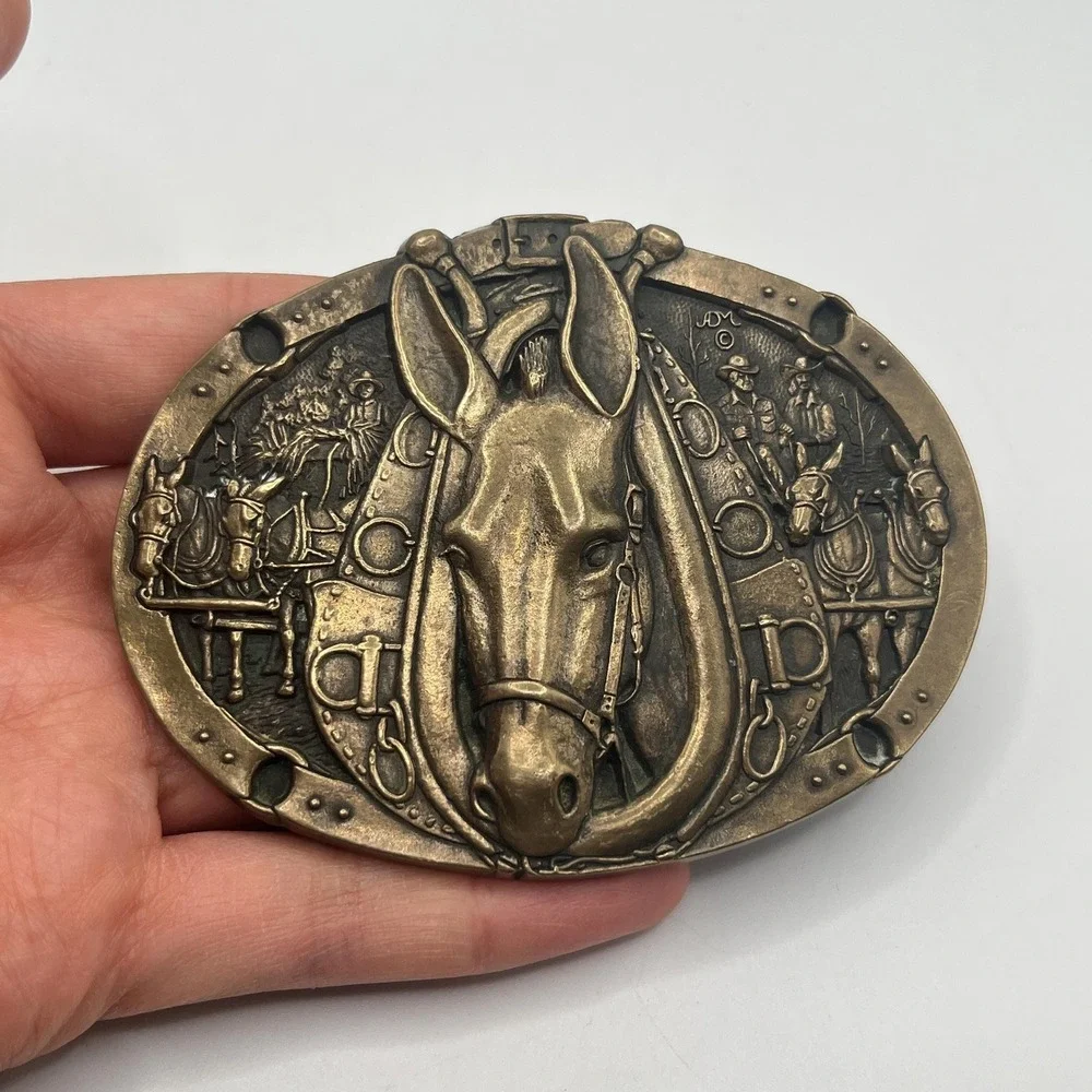 Vintage Solid Brass Award Design Medals Equestrian Horse Theme Belt Buckle